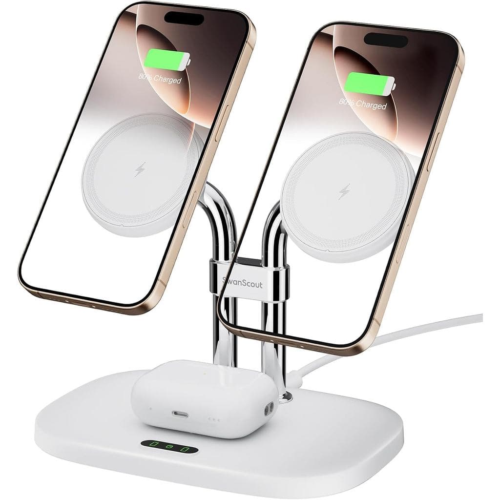 Carregador Sem Fio SwanScout para iPhone Air/17, SwanScout 706M, Carregador Magnético Duplo para iPhone das Séries 16/15