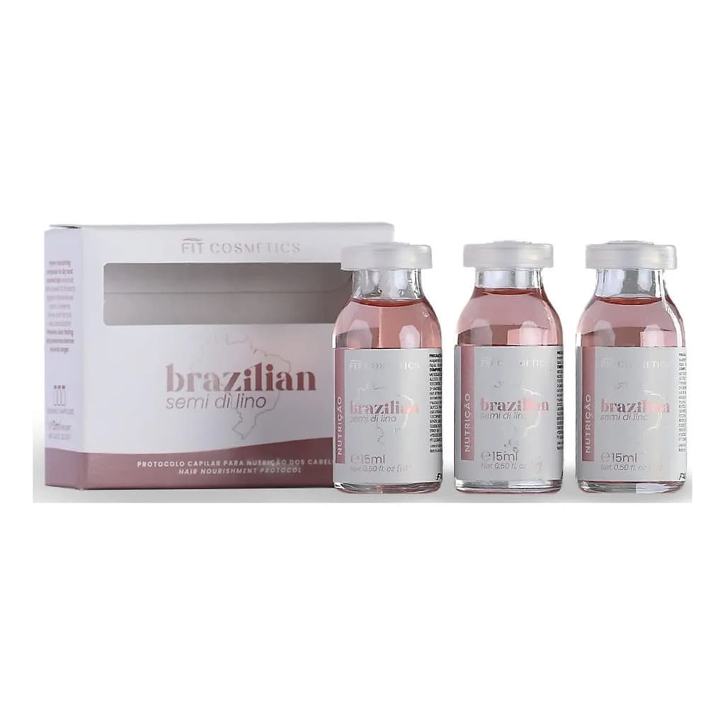 Kit Brazilian Semi Di Lino Ampolas Nutritiva 3x15ml Fit Cosmetics