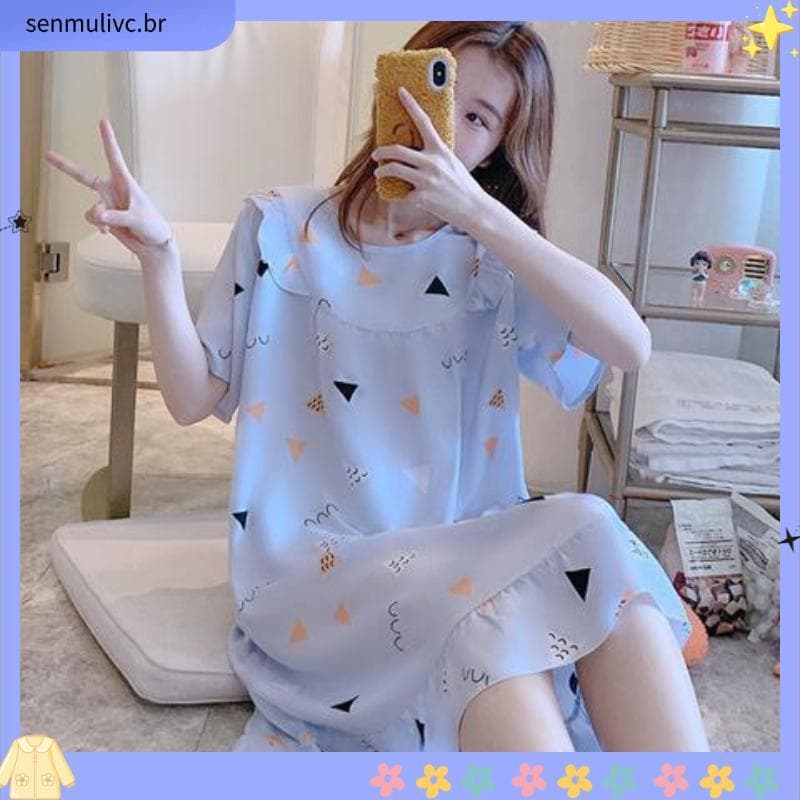 Verão feminino algodão seda camisola fina bonito tamanho grande algodão seda renda Rayon vestido pijamas de manga curta