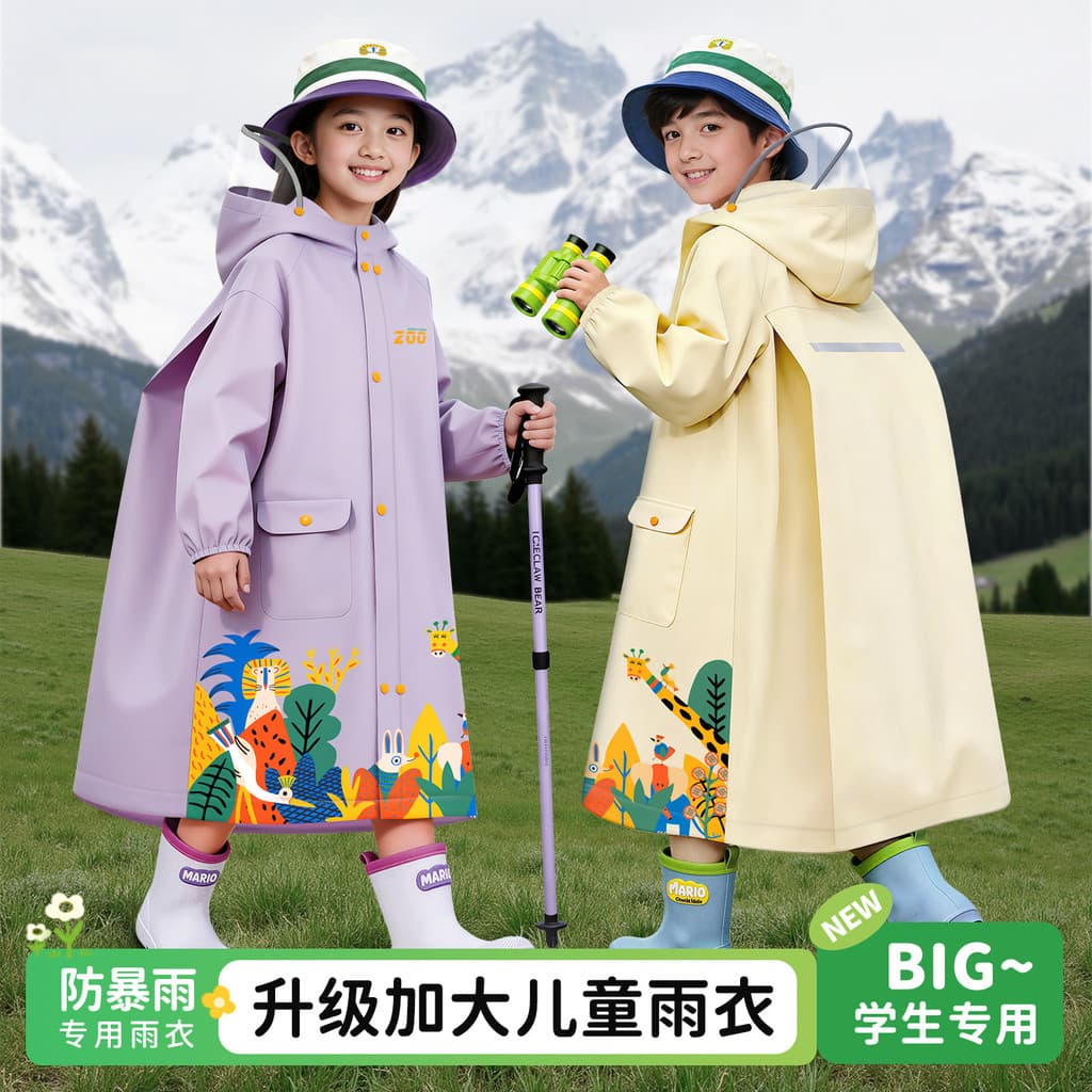 Crianças de 6 a 12 anos com mochila posição capa de chuva meninos meninas corpo inteiro à prova de chuva escola Poncho d