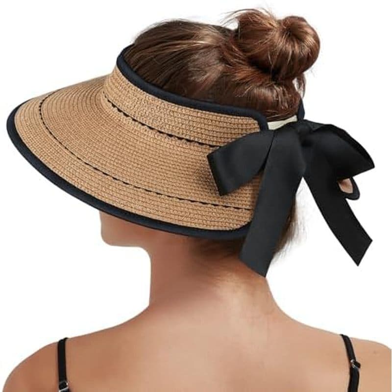Chapéus Com Viseira De Sol Para Mulheres , Palha , Aba Larga , Proteção UV , Embalável , Verão , Praia , Rabo De Cavalo