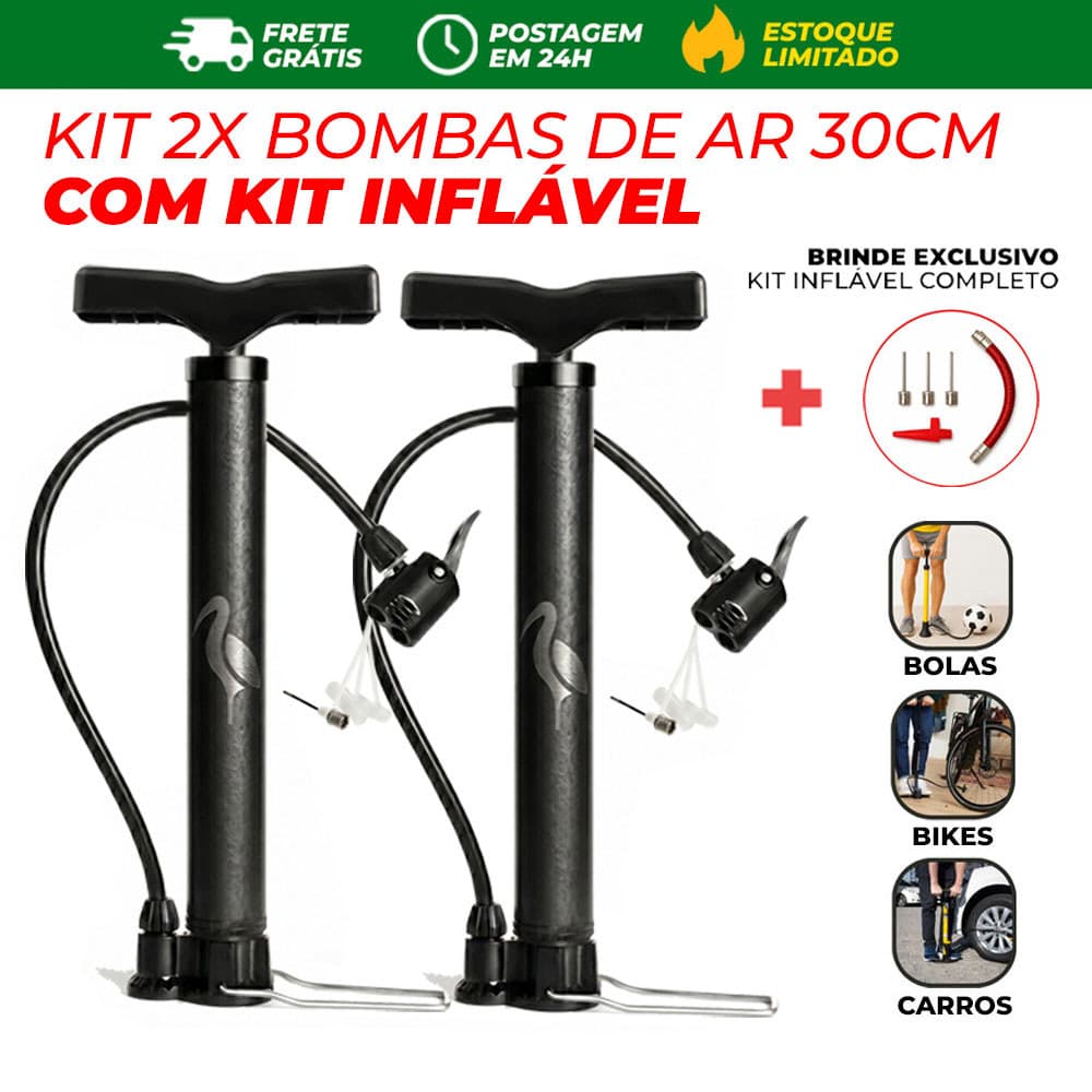 2 Bomba Manual de Ar 30cm com Bico Para Moto Bike Bola