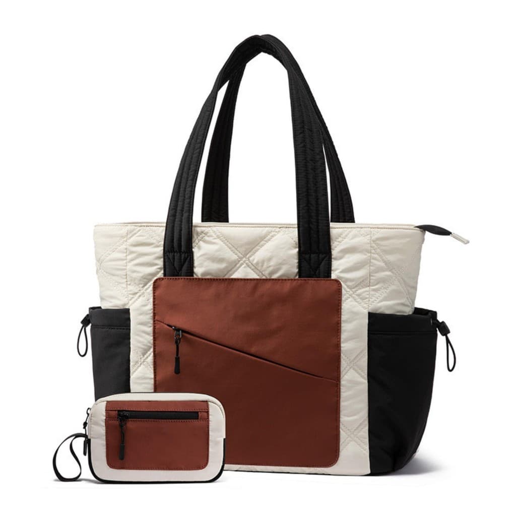 Bolsa Feminina Acolchoada De Grande Capacidade – De Ombro Elegante Com Zíper Para Compras Em Viagens De Trabalho , Leve