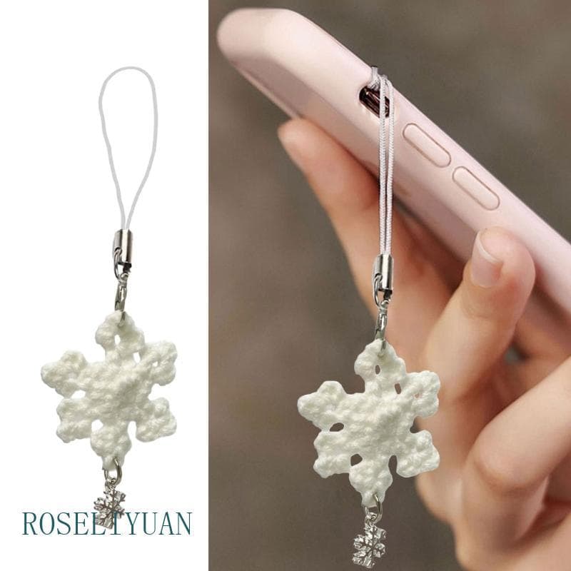 ROS Plush Snowflake Charm Acessório Telefone Chaveiro Crochê Inverno Para Meninas
