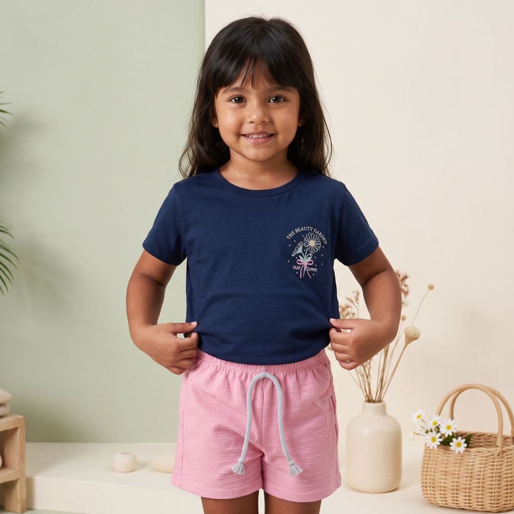 Conjunto Infantil Feminino Blusa Short Menina Algodão Estampado Moda Casual Roupa Passeio Elegante