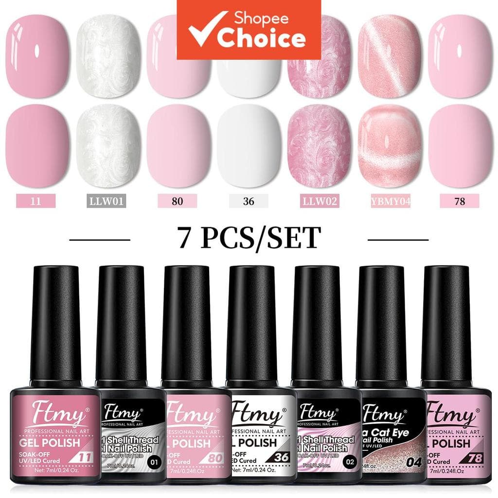 Conjunto de 7 esmaltes em gel - esmaltes com glitter e lantejoulas, semi-permanente, à base de gel, esmaltes com fórmula