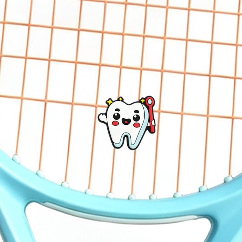 Amortecedor de tênis bonito dentes raquete de tênis amortecedor dos desenhos animados botão de um lado amortecimento amo