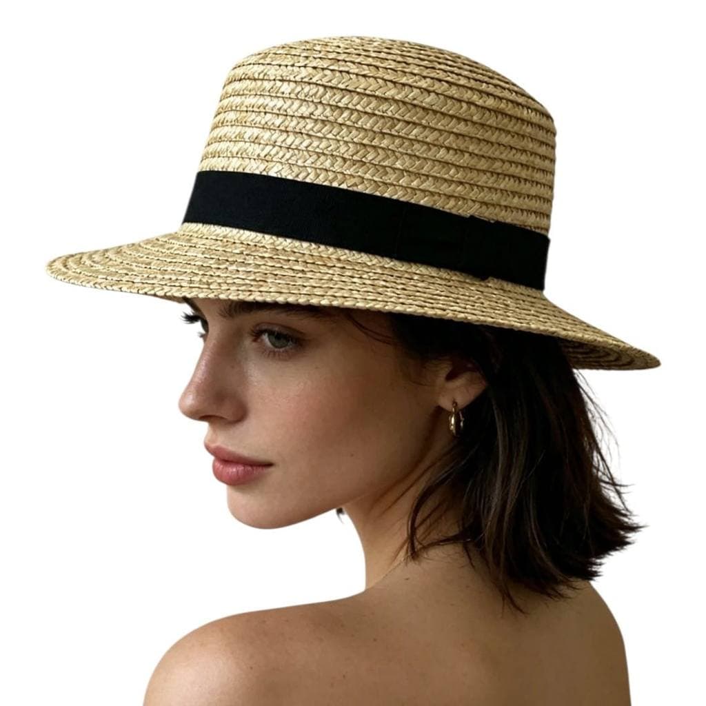 Chapéu Paris Palha Natural Dourada Feminino masculino  Com Faixa