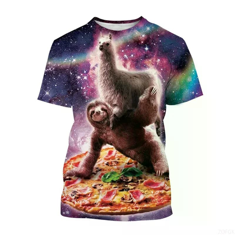Engraçado Galáxia Preguiça T Camisa Para Homens Crianças Casual Animal Pizza Impressão 3d Camiseta Streetwear Topos Plus