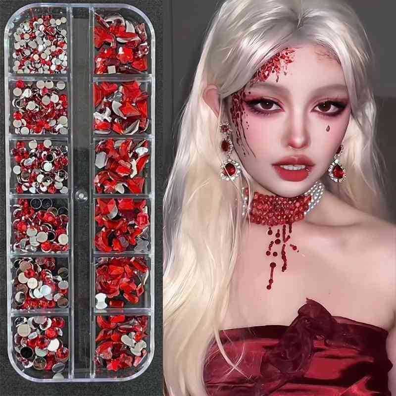 2026 Novo estilo de maquiagem de Halloween vermelho em formato especial diamante lágrimas de sangue maquiagem diamante v