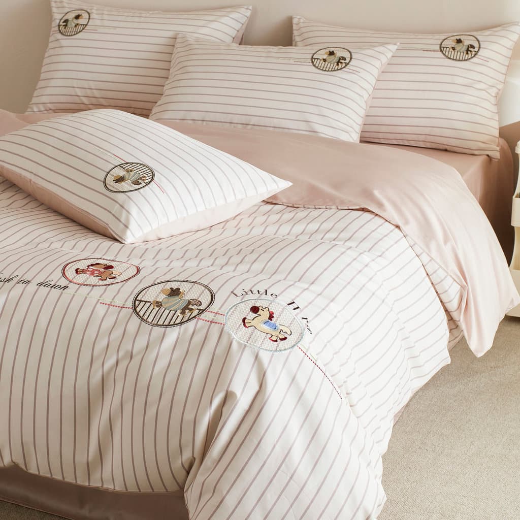 Pônei bordado algodão simples listrado conjunto de quatro peças puro algodão colcha capa lençol quarto 1.5m 1.8m conjunt
