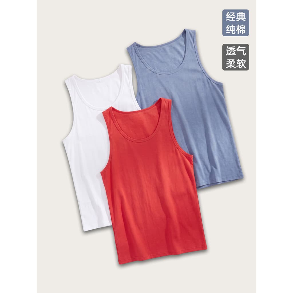 1 peça conjunto colete masculino algodão puro macio pele-amigável verão em torno do pescoço 100% algodão branco roupa in