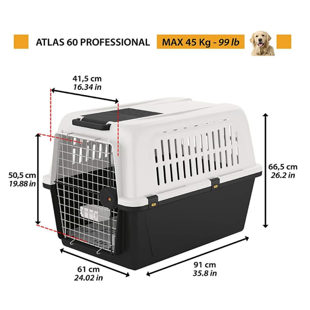 Caixa de Transporte Profissional Ferplast Atlas 60 para Cães e Gatos, Durável e Segura AAYR