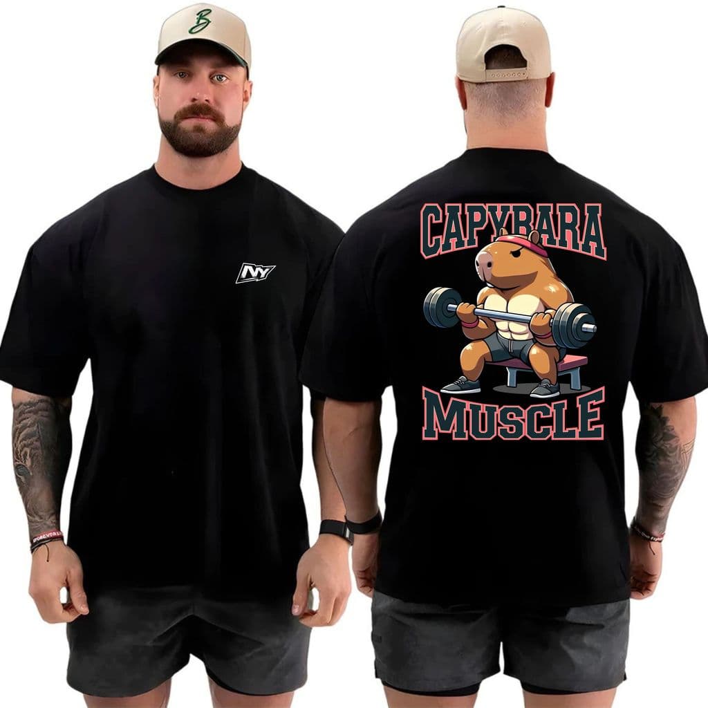 Camiseta masculina Oversized Estampada Capybara Muscle para Academia camisa algodão over Streetwear 100% Algodão