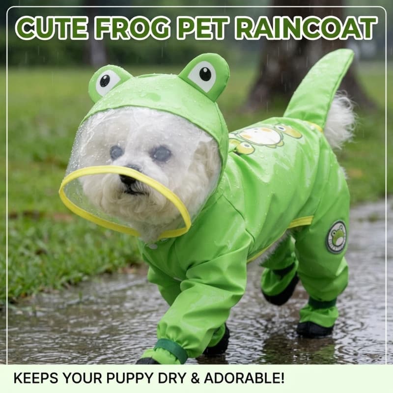 Capa De Chuva Para Animais De Estimação Sapo Fofo À Prova D'água Com Cobertura Total De Quatro Pernas E Sapatos
