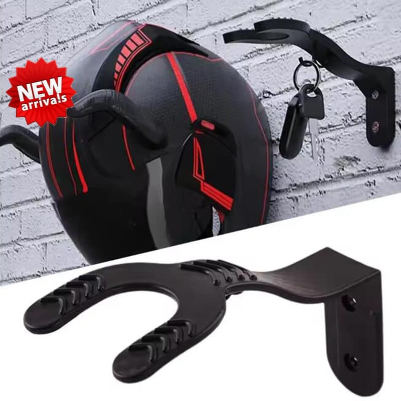 < YP > Preto Rack De Capacete Da Motocicleta Fixado Na Parede Chapéu Armazenamento De Segurança Pendurado Gancho Para En