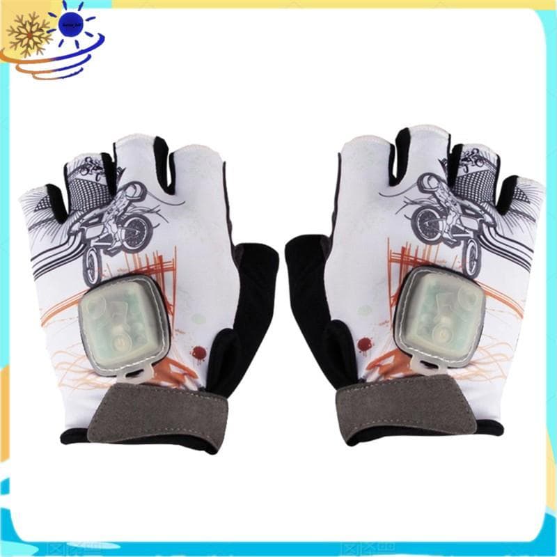 [Le's Shop] Luvas De Ciclismo Com Tela Sensível Ao Toque LED-Branco E Laranja , Design De Meio Dedo , Sinais Iluminados