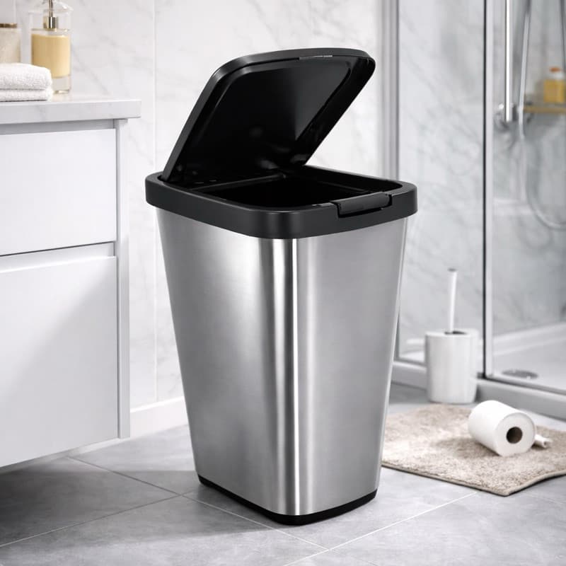 Lixeira Tipo Inox com Tampa Click Plástico Resistente Lixeira Banheiro Cozinha Modern