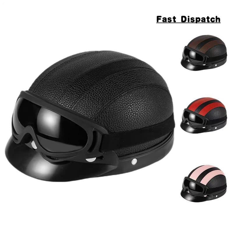 Capacetes de motocicleta retrô, capacete semi-aberto com viseira e óculos de proteção, para motociclistas e scooters, pr