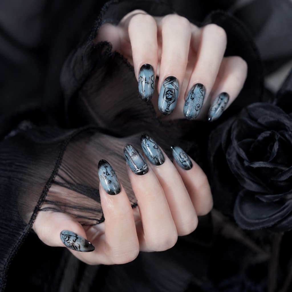Venda quente Halloween wearable unhas Manicure série escura falsas peças de unhas wearable peças de unhas