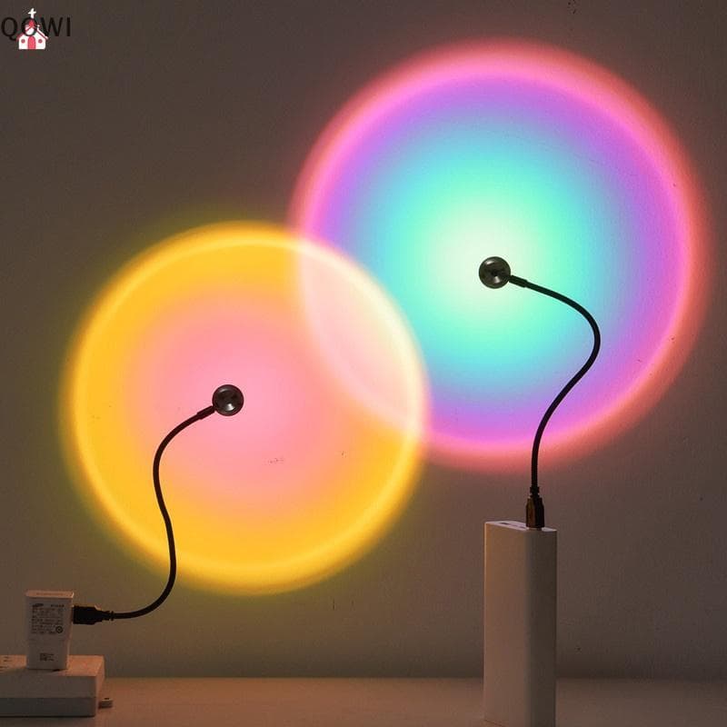 qo LED Sunset Lamp Nightlights Projetor USB Decoração De Festa De Aniversário Luzes De Humor Para Quarto Sala De Estar F