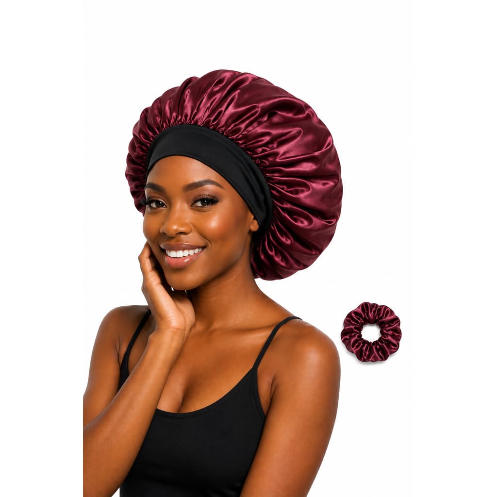 Touca de Cetim Grande com Faixa + Xuxinha Anti Frizz Cabelo Cacheado Crespo Tranças