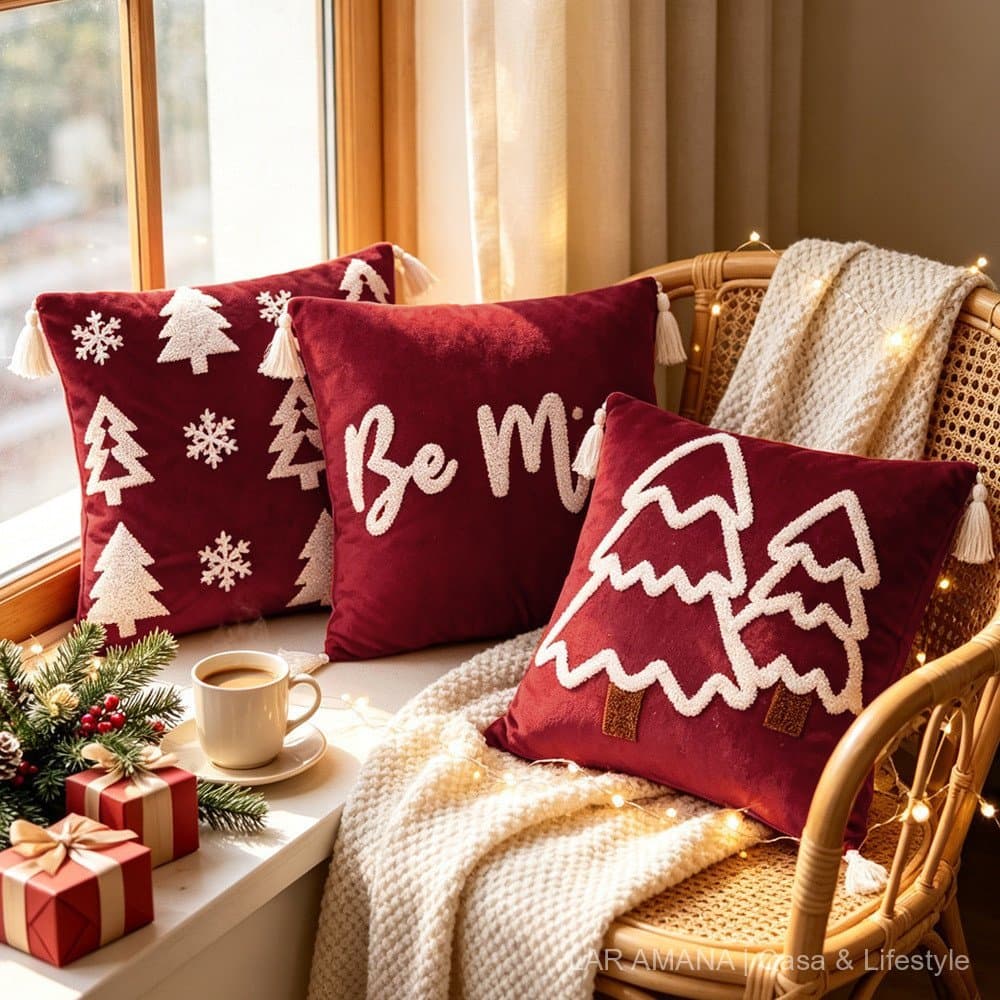 Capa De Almofada De Natal 45x45 30x50 Veludo Vinho Com Tassel Para Sofá E Cama