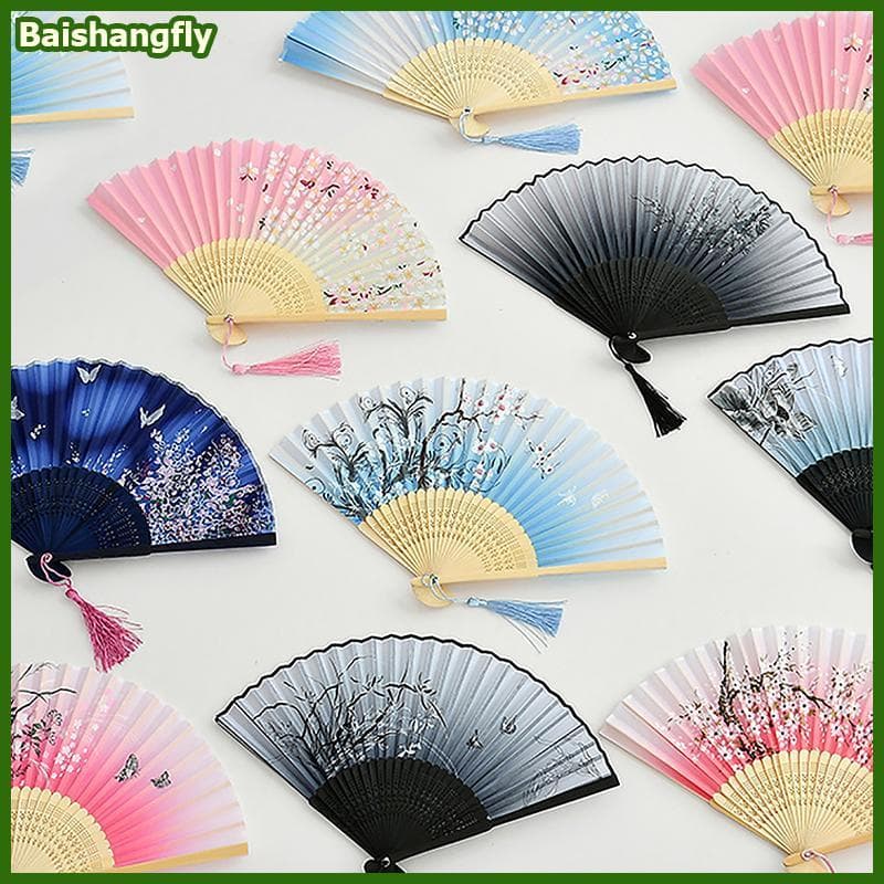 baishangfly Leque Dobrável Antigo De Bambu , Estilo Chinês , Verão , Feminino , Dança , Portátil , Elegante , Flor Prese