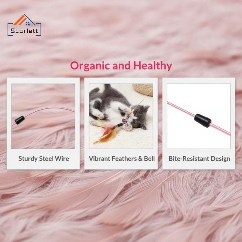 [Scarlett] Varinha De Provocação De Gato Com Fio De Aço , Pena Macia , Sino Crocante , Brinquedo Interativo Para Gatos I