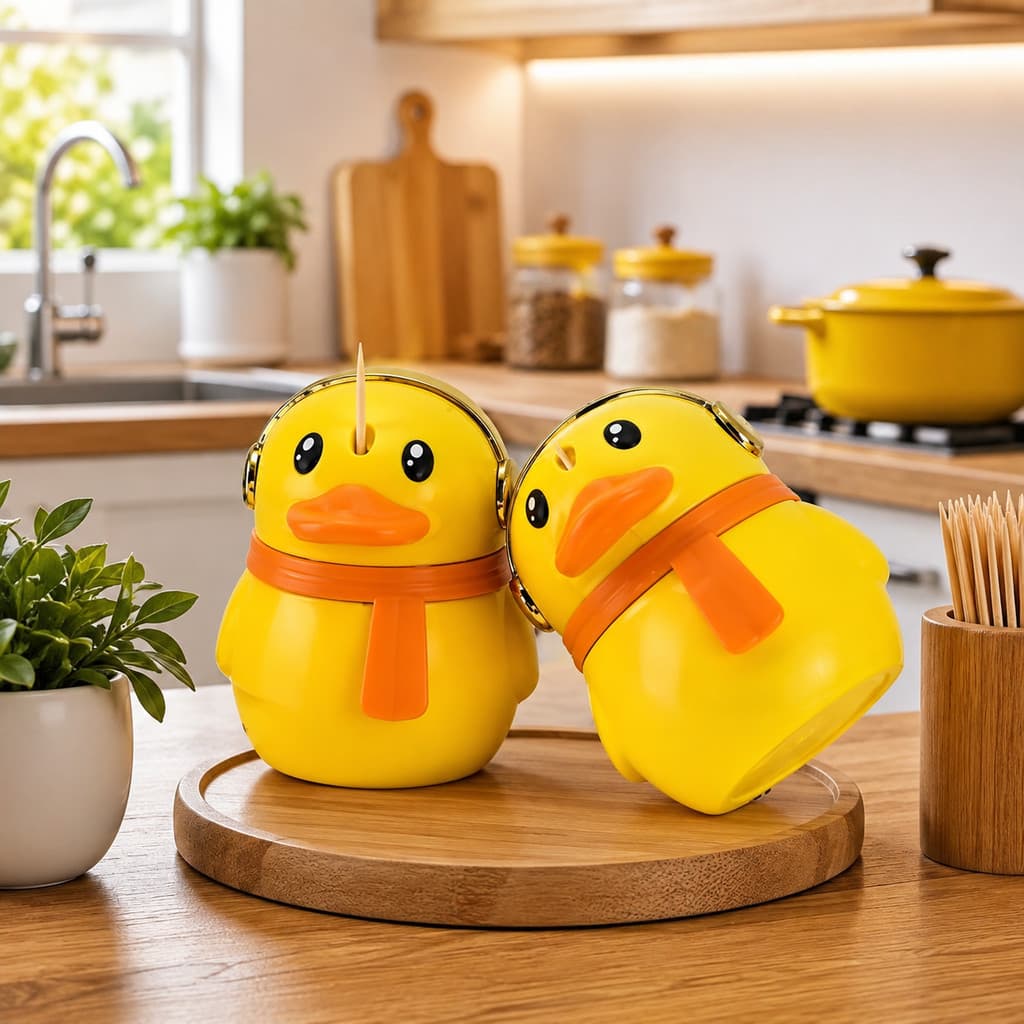 Porta Palito Dente Patinho Amarelo Automático Organizador Cozinha Mesa