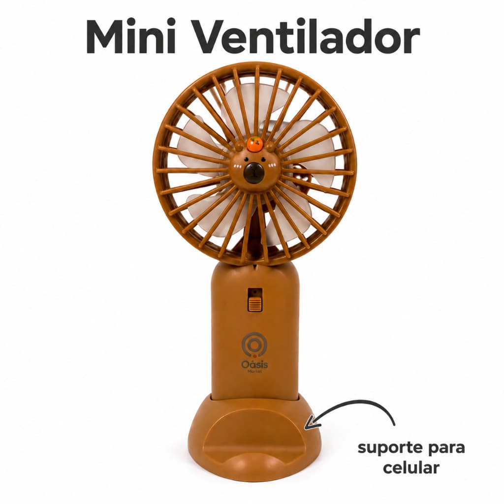 Mini Ventilador Portatil Recarregavel Silencioso Bateria Longa Duração C/ Suporte Celular