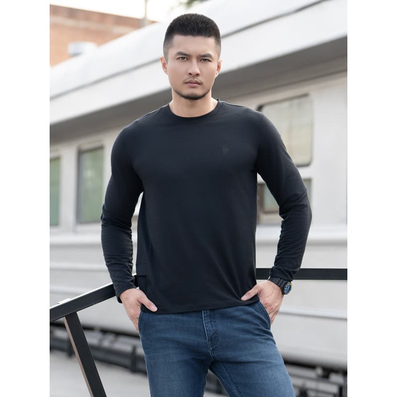 Segunda geração Dragon Tooth Secret Wind Feather 150 PRO Lã Merino Camiseta de manga comprida com gola redonda/gola de c