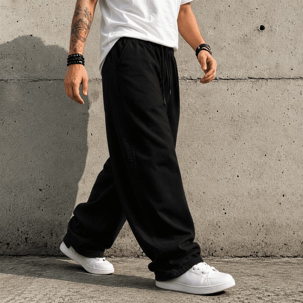 Calça Baggy Sarja Masculina Wide Leg Sarja Reta Cintura Cordão 4 Bolsos Estilo Urbano Skate Casual Confortável Unissex