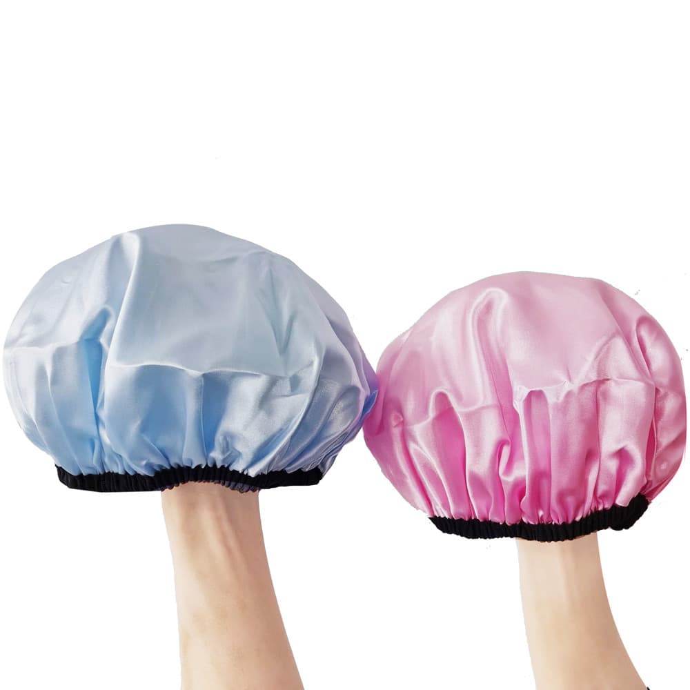 Touca de banho feminina com bainha, cor sólida, à prova d'água, para banheiro, cozinha, à prova de fumaça, dupla, espess