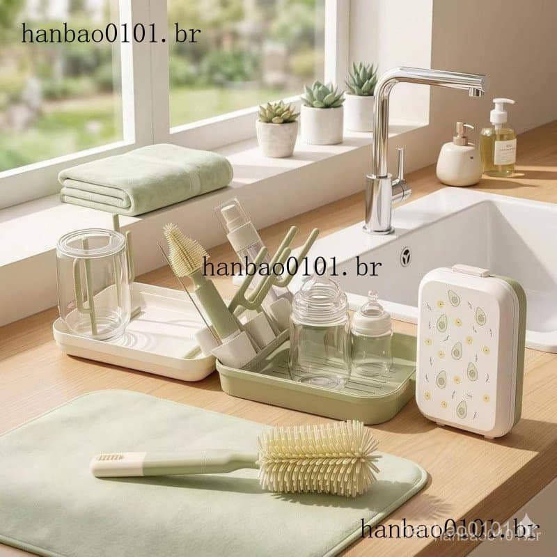 Conjunto De Escova Para Mamadeira 8 Em 1 Com Rack De Secagem , Kit Portátil Limpeza De Mamadeiras De Viagem , Limpador D
