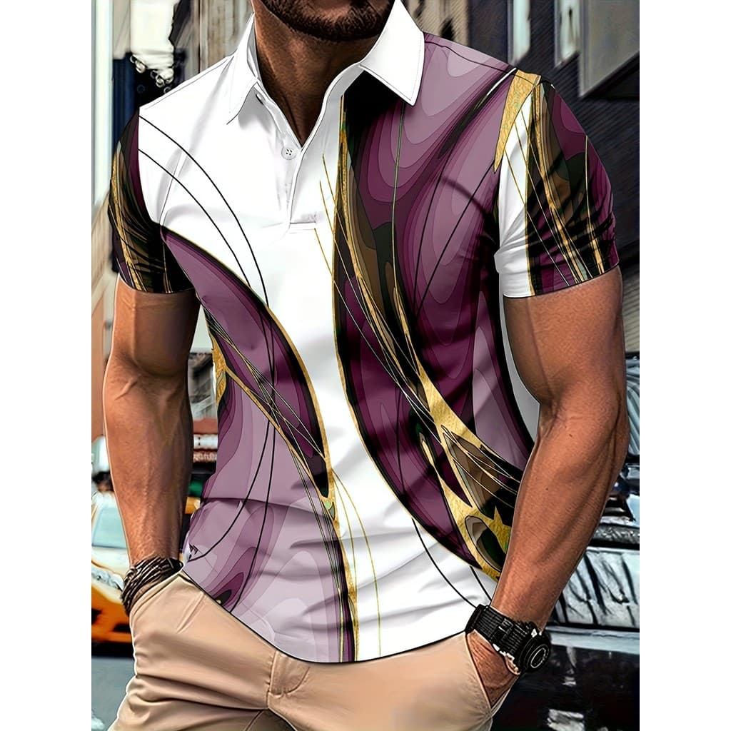 Camisa polo estampada Casual masculina, camisa polo elegante e elegante, adequada para casa ou passeios, confortável de