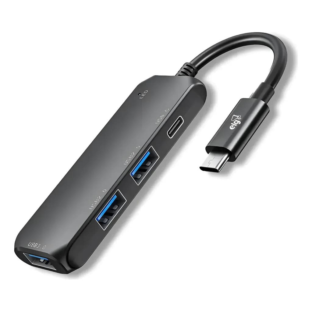 Adaptador ELG PRETO HUB USB 4 em 1 TIPO-C 3.0 - HUB41C