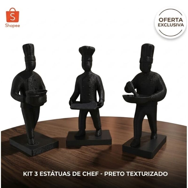 Estátua chef cozinha gastronomia cozinheiro kit enfeite panela tábua decoração bancada minimalista