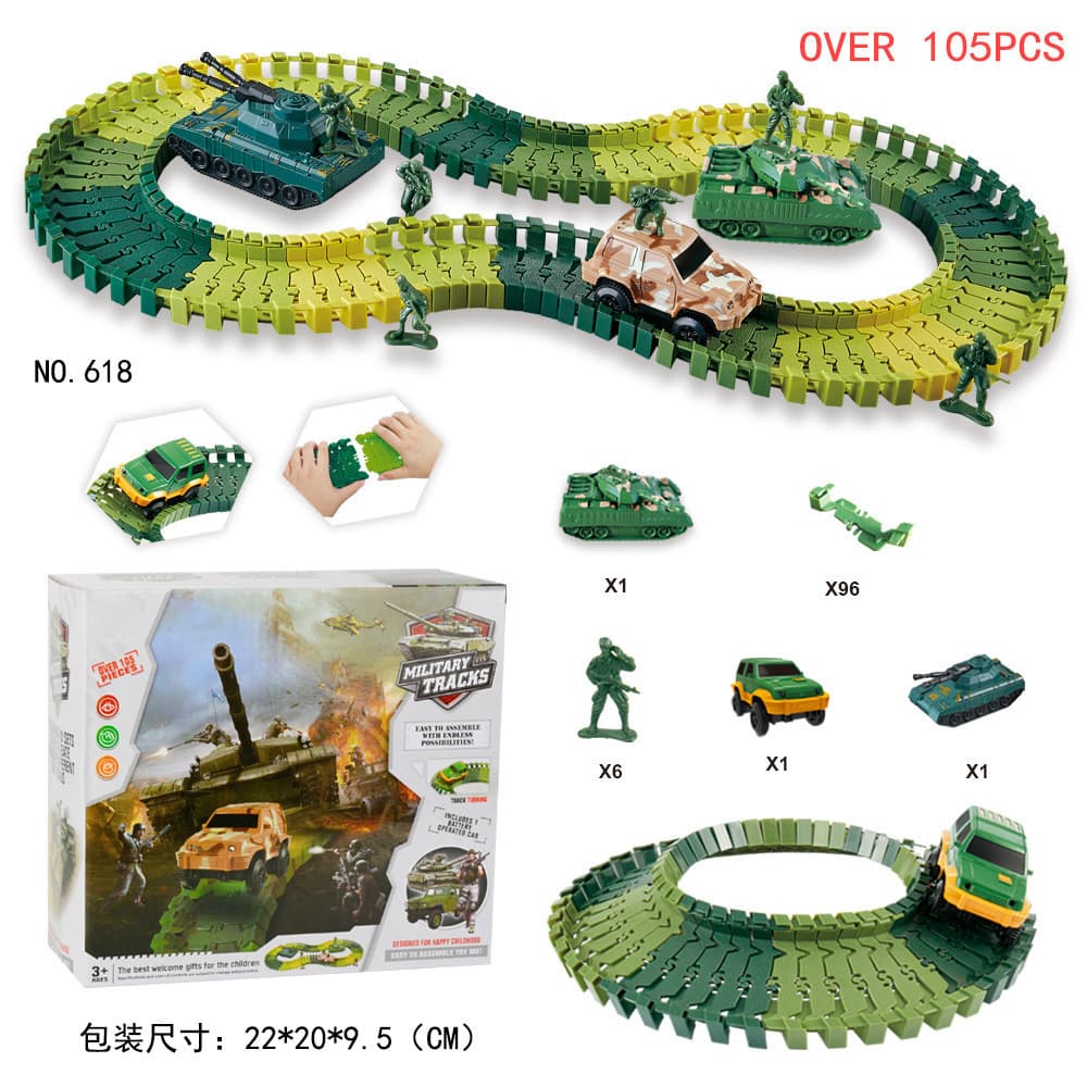 Venda quente carro ferroviário infantil brinquedo menino DIY variedade montagem elétrica militar tanque cena do carro