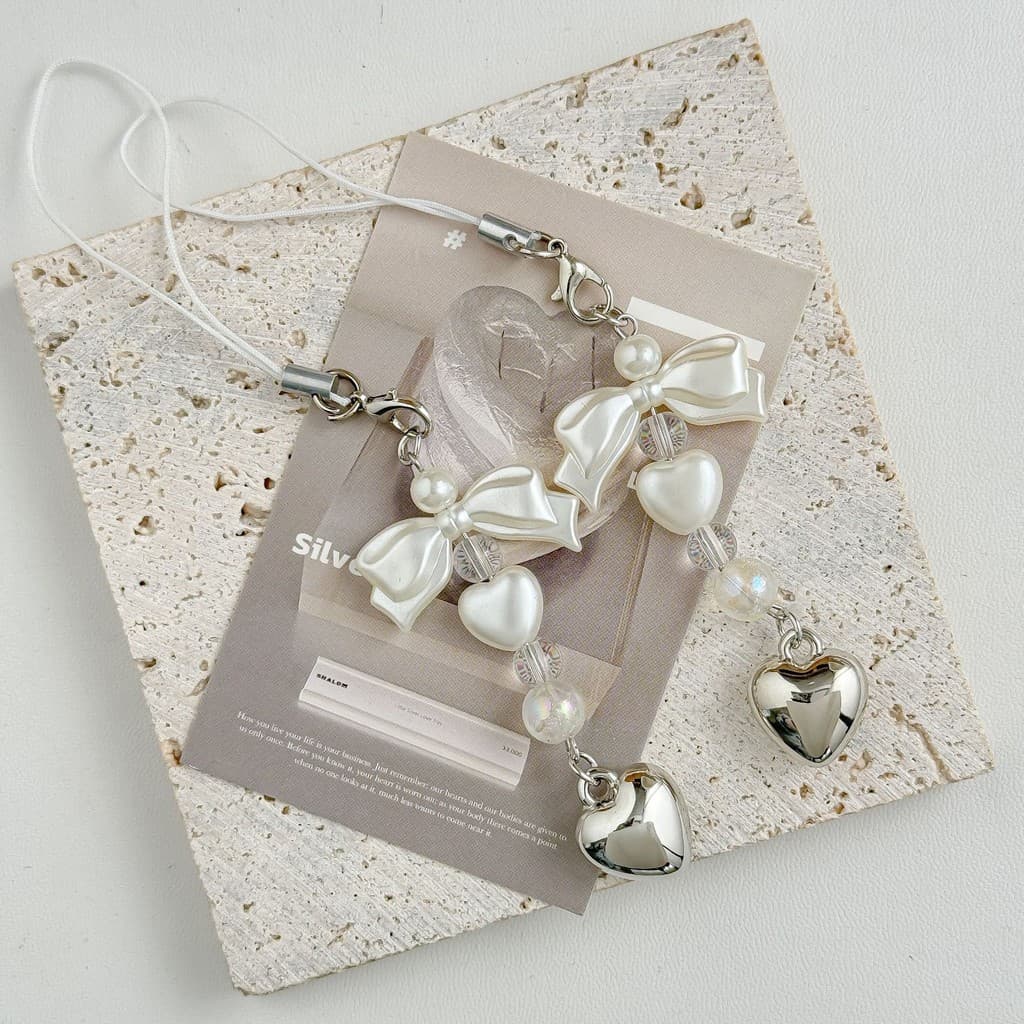 Coreano doce pérola prata amor decoração corrente do telefone móvel cuco livro saco pendurado chave nicho estilo simples