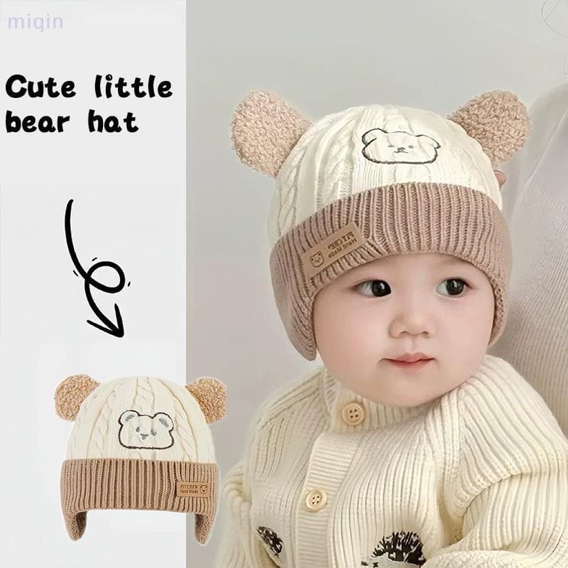 (miqin31) Chapéus De Malha Fofos Para Bebês No Outono E Inverno À Prova De Vento Proteção De Orelhas Lã Crianças Pequena