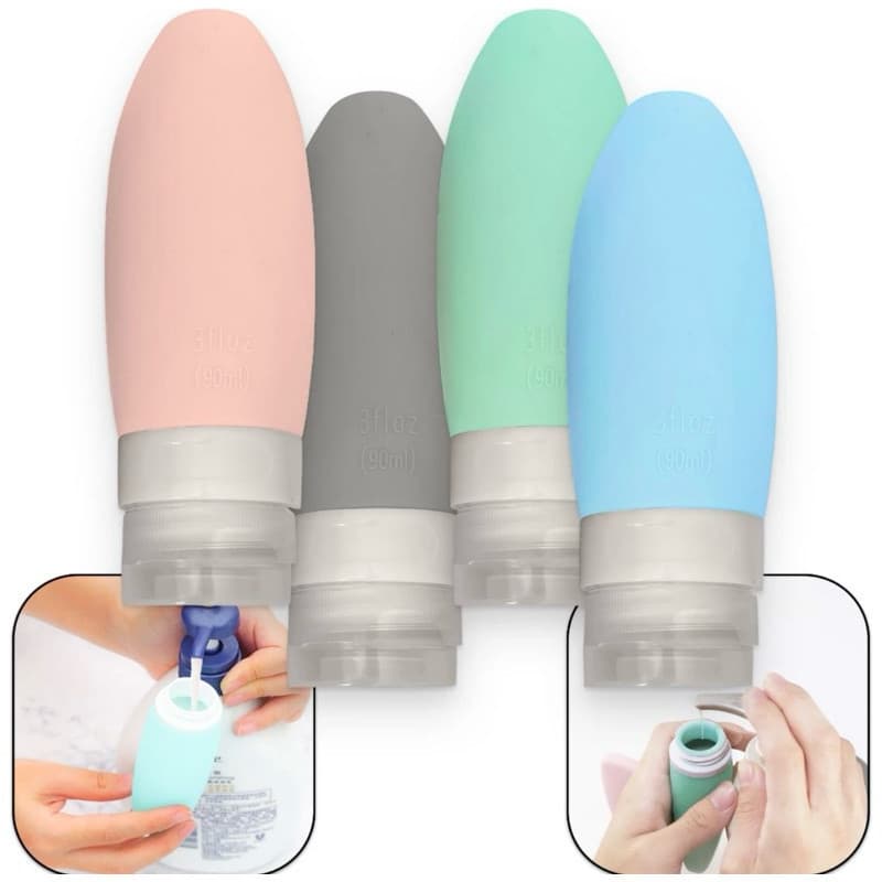 Kit Viagem 4/8 Frascos Silicone Pote 90ml Porta Creme Shampoo Perfume Loção Corporal Sabonete Líquido