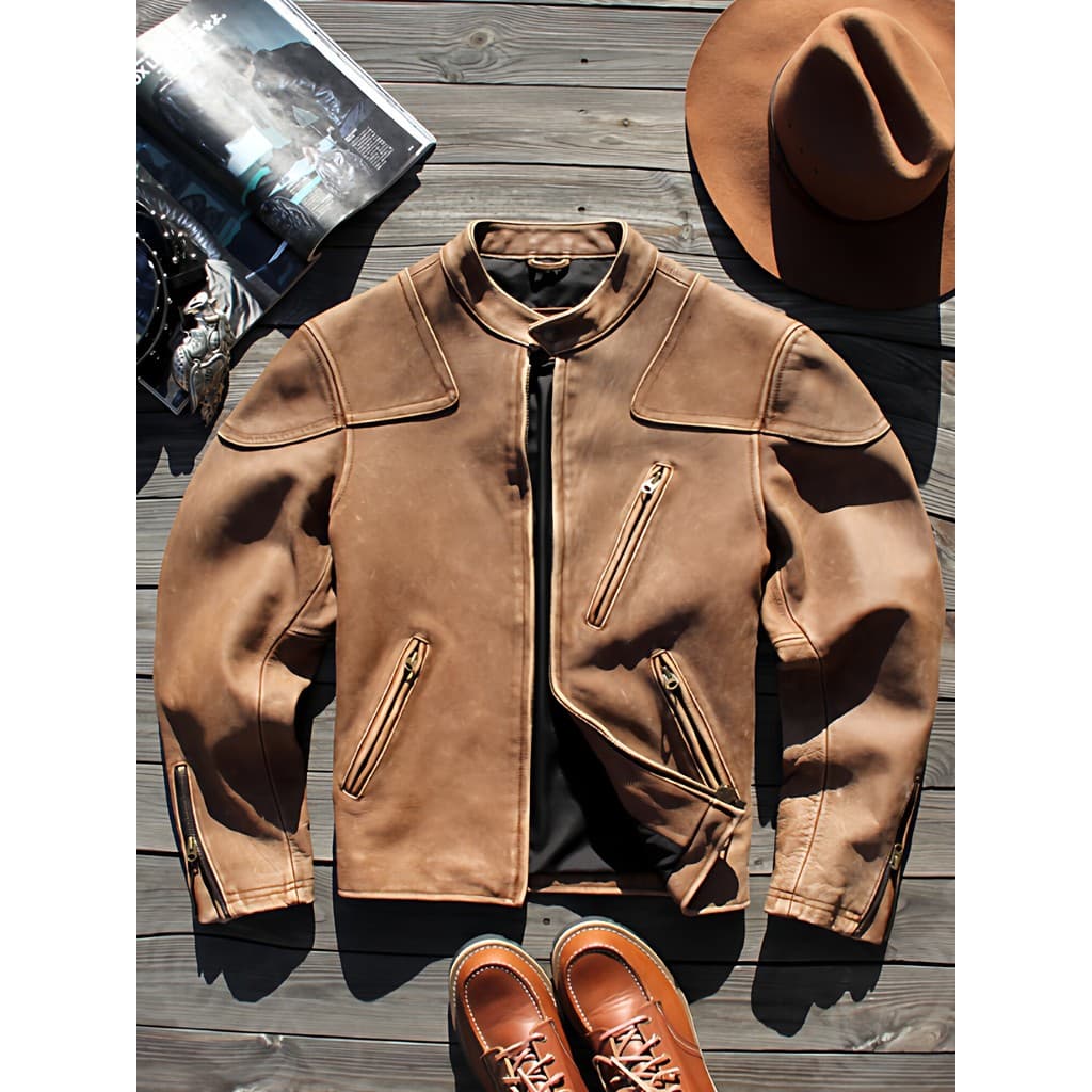 Pesado angustiado veneno primeira camada de couro genuíno roupas Retro roupas da motocicleta dos homens jaqueta de couro