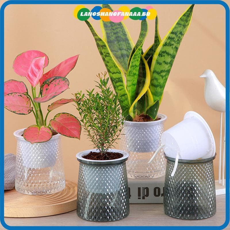 [LANGA] Vaso De Flores Com Rega Automática , Plantas Hidropônicas Internas , Suculento , Mini Vasos De Planta , Mesa , C