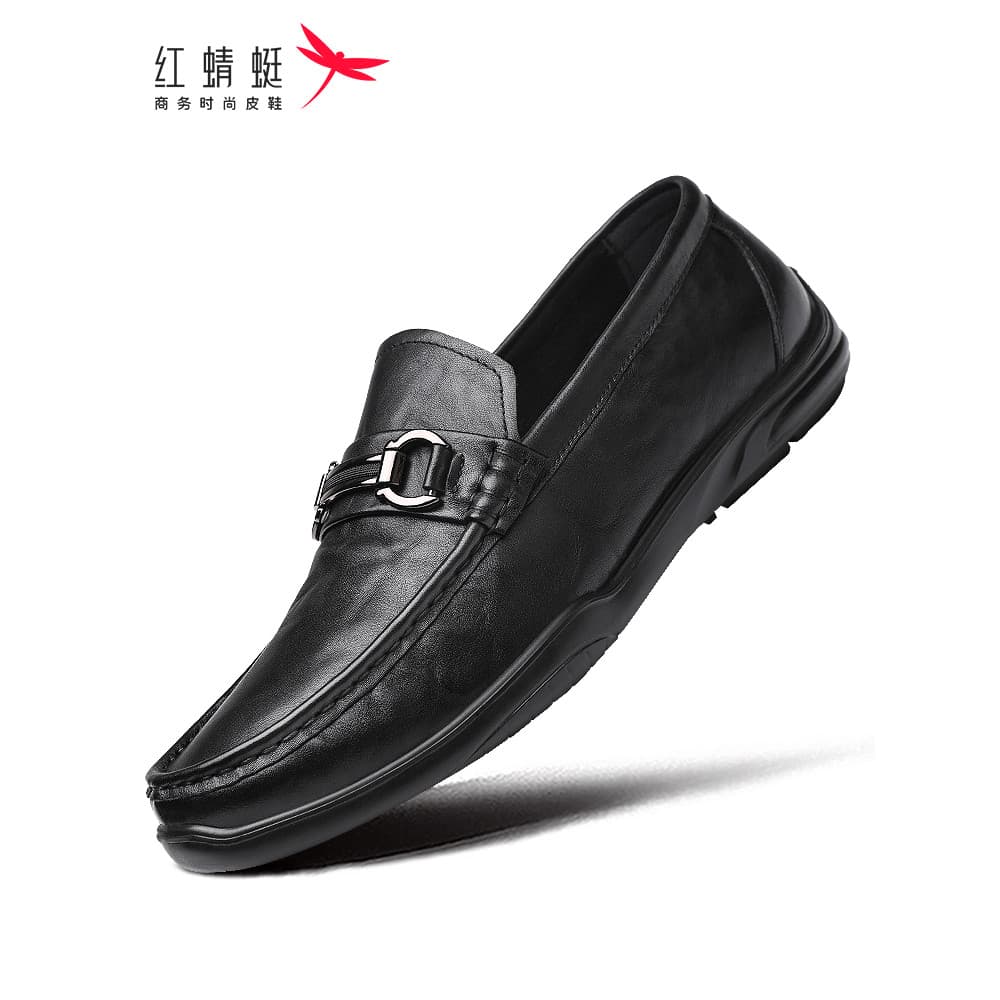 Sapatos masculinos libélula vermelha outono condução Casual deslizamento em sapatos de couro preguiçoso ervilhas de sola