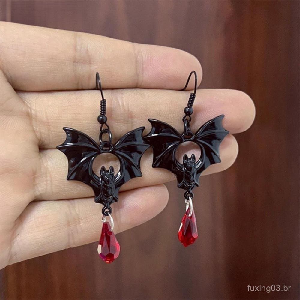 YOUNGSTAR 1 Par Gótico Vampiro Morcego Brincos Retro Vermelho Escuro Cristal Para Mulheres Homem Moda Bruxa Jóias Acessó