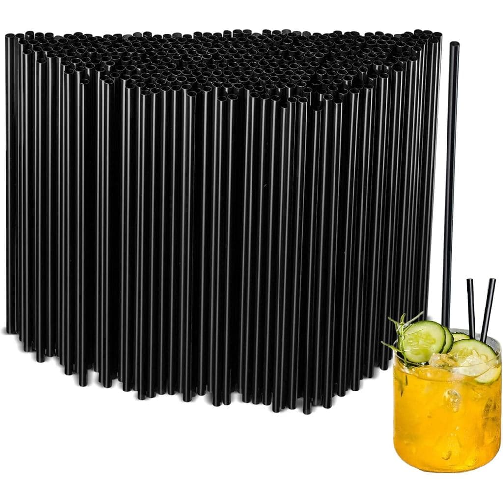 500 Canudos Descartáveis Pretos, Canudo Reto e Plano de 5,12'', Diâmetro de 0,16'', Para Cozinha, Bar, Clube, Bebidas, L