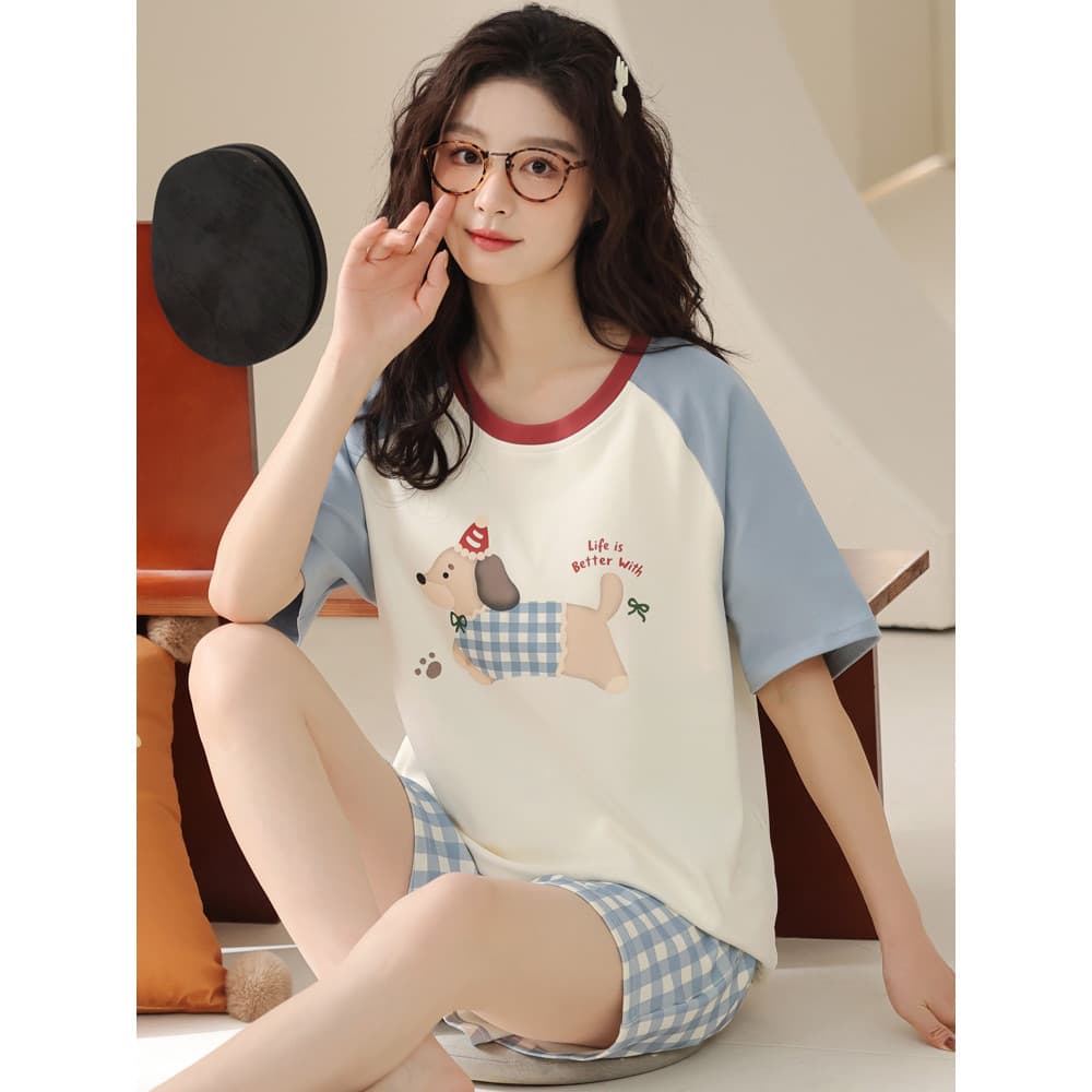 Pijamas femininos 2026 novo estilo verão Shorts de manga curta feminino fino puro algodão pijamas tecido 100 algodão Lou