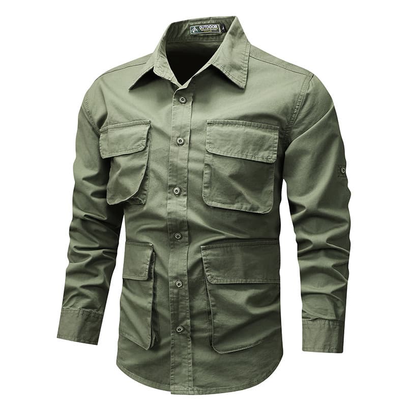 Outono inverno novo estilo Retro puro algodão Workwear camisa de manga comprida masculina solta tamanho grande High-End