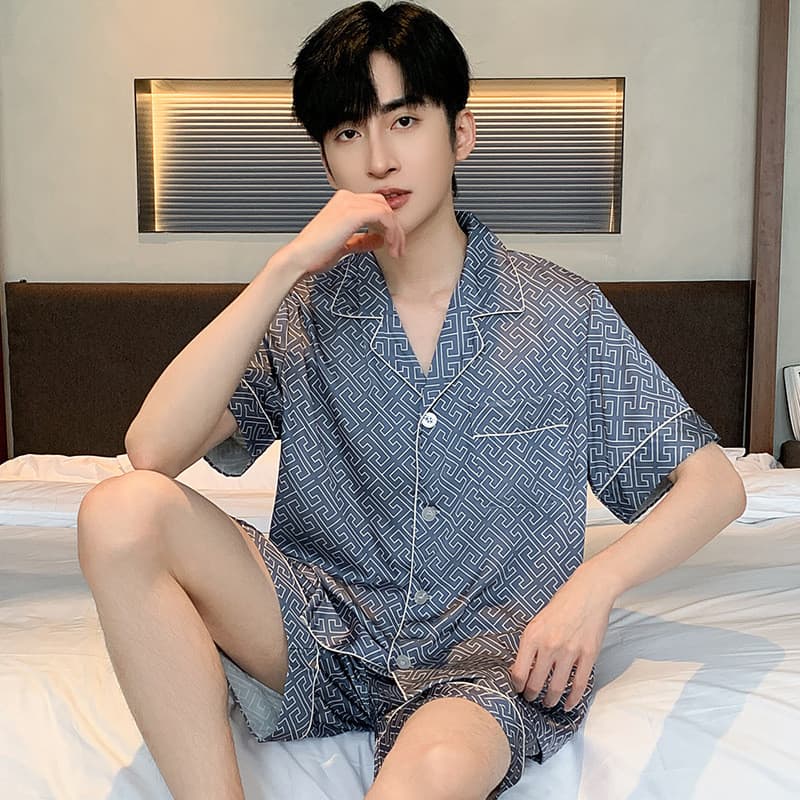 [Novo produto] pijamas masculinos verão seda gelo legal Shorts de manga curta masculino seda fina verão Plus Size terno